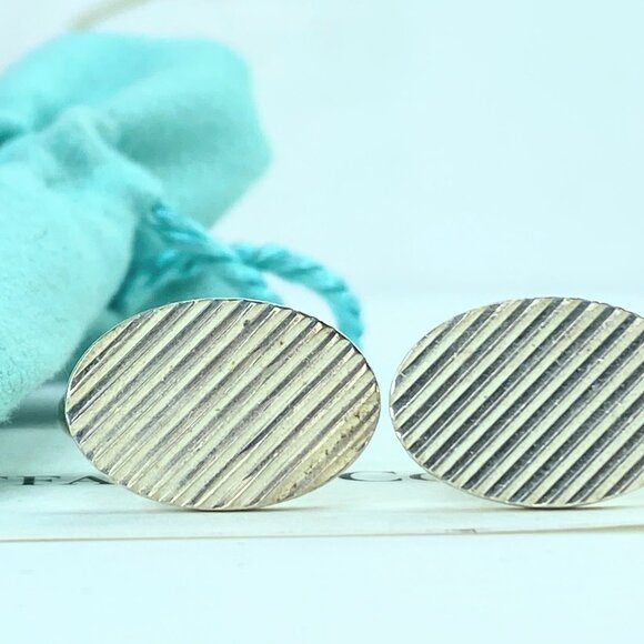 Tiffany & Co. sterling silver Rare oval Striped cufflinks 10.2 17.5x12mm GS151